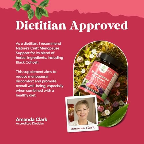 Dietitian approved menopause support supplement with herbal ingredients.