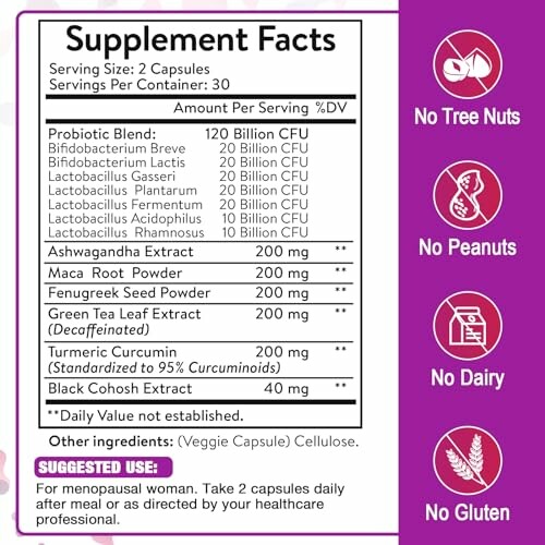 Supplement facts label showing ingredients and dietary notes.